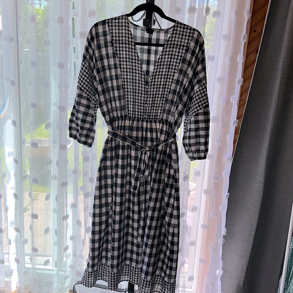 J. Crew Gingham Tie/ Button front midi lightweight Cotton Dress